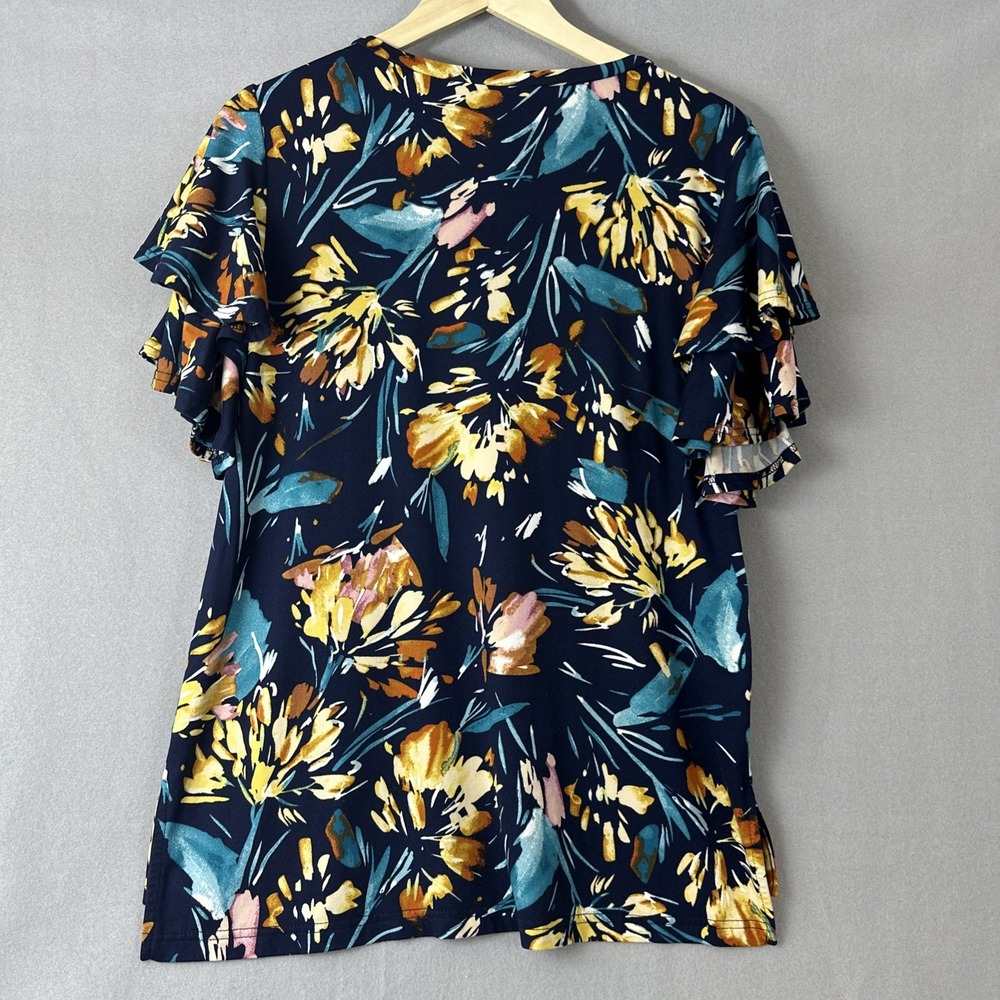 Flying Tomato Floral Ruffle Flutter Sleeve Mocked Neck Top Size Small - Picture 9 of 9